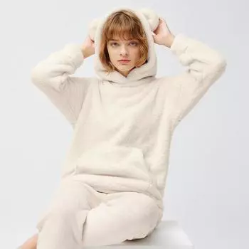 Комплект с капюшоном Gu Marshmallow Feel Bear с длинными рукавами и длинными штанами 31 BEIGE/S