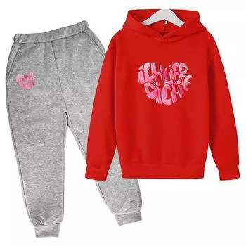 Комплект с капюшоном Pink Heart Hoodie, новый модный стиль, детская одежда для мальчиков и девочек, весна-осень, популярные повседневные комплекты с капюшоном из чистого хлопка Harajuku 100