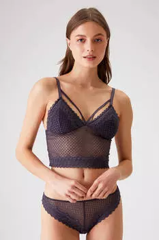 Комплект с кружевным бюстгальтером в полоску Pierre Cardin, темно-сливовый