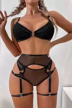 Комплект с подвязками Merry See Fantasy, сексуальный бюстгальтер, трусики, черный