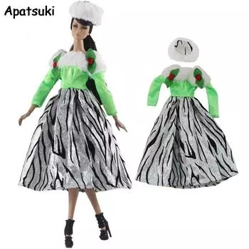 Комплект с зеленой зеброй, модная кукольная одежда для куклы Барби, платье и шляпа, аксессуары для кукол 1/6, наряды для куклы Барби, детские игрушки зелёный