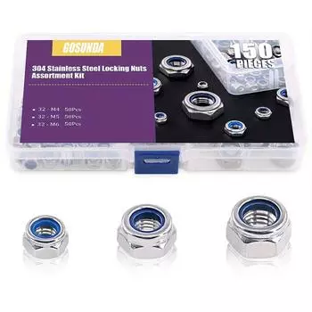 Комплект самоконтрящихся гаек из нержавеющей стали 304, противоскользящие самостопорящиеся колпачковые гайки, 150 шт. в коробке, стопорные гайки M4M5M6 150Pcs