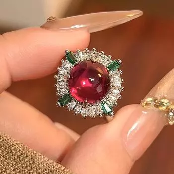 Комплект серьги ожерелье кольцо медные украшения корунд винтаж изысканный высокая роскошь женский