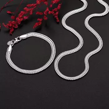 Комплект серебряного ожерелья S925 Серебряный браслет Набор мужских и женских плоских браслетов из змеиной кости Комплект ожерелья