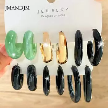 Комплект серег из ацетатных пластин, 3 пары креативных новых темпераментных ретро-сережек в форме буквы С из смолы Alloy