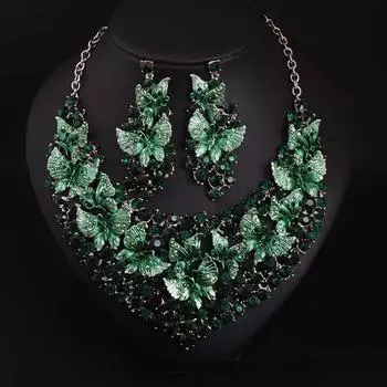 Комплект серег с бриллиантовым ожерельем и бабочкой, преувеличенное платье, ужин, женские аксессуары зелёный