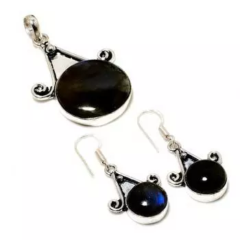 Комплект серег с подвеской из серебра 925 пробы, лабрадорит, драгоценный камень 925, размер 1,51–1,89 дюйма