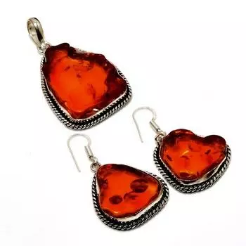Комплект серег с подвеской из серебра 925 пробы, балтийский янтарь, 1,70–2,08 дюйма
