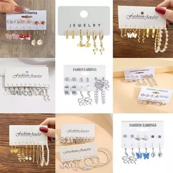 Комплект сережек-колец в форме бабочки и сердца для женщин и девочек, винтажные модные серьги с искусственным жемчугом и подвесками, модные ювелирные изделия