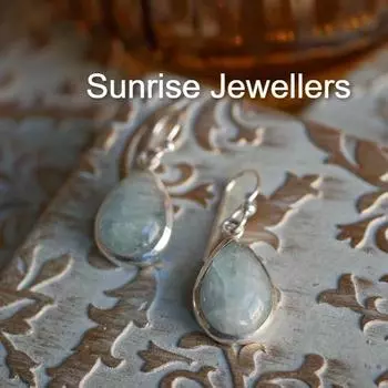 Комплект сережек с аквамарином от Sunrise • Серьги-подвески с зелеными драгоценными камнями, серьги-гвоздики и обруч-кольцо с подвеской • Подарок лучшему другу • ER437 Free Size синий