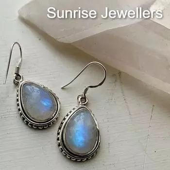 Комплект сережек с лунным камнем от Sunrise • Серьги-подвески с зеленым драгоценным камнем, серьги-гвоздики и обруч-кольцо с подвеской • Подарок лучшему другу • ER437 Free Size белый