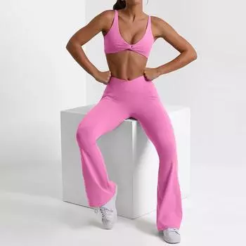 Комплект сексуального нижнего белья Cross-Border: Спортивный бюстгальтер-комбинезон и штаны для йоги с высокой талией M