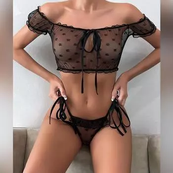 Комплект сексуального нижнего белья из двух частей, воротник с бантом в виде грибка, сексуальный и милый комплект для девочек S