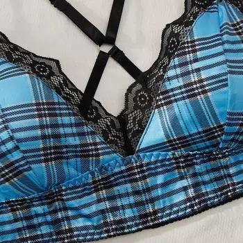 Комплект сексуального нижнего белья, сексуальная униформа, соблазнительная клетчатая юбка, кружевные подтяжки, студенческая одежда, комплект для секса 1XL