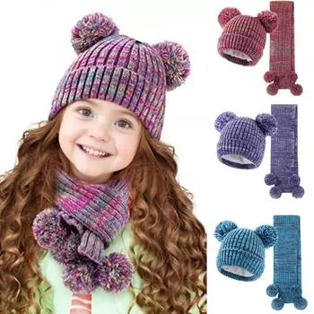 Комплект шапки и перчаток для мальчиков и девочек, детская зимняя шапка, шарф, перчатки, флисовый комплект шапки-ушанки и варежек, унисекс для младенцев One Size синий