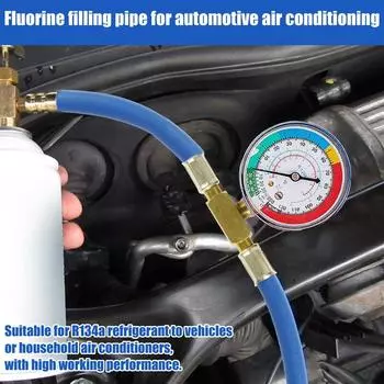 Комплект шлангов для заправки фреоном холодильника R134A, манометр для шланга клапана хладагента кондиционера R134A, прокалывающий шланг для заправки хладагента синий