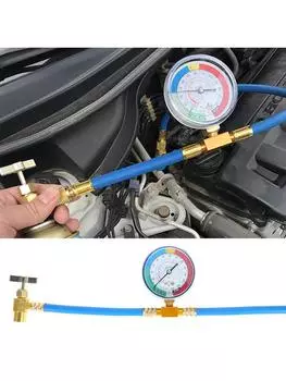 Комплект шлангов для заправки хладагента R134A AC с манометром, быстроразъемное соединение, подходит для автомобильного кондиционера с хладагентом синий
