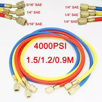 Комплект шлангов для зарядки хладагента R410a AC, 3 цвета, резьба SAE-5/16 1/4 , рабочее давление 800-4000 фунтов на кв. дюйм, подходит для систем отопления, вентиляции и кондиционирования R134a