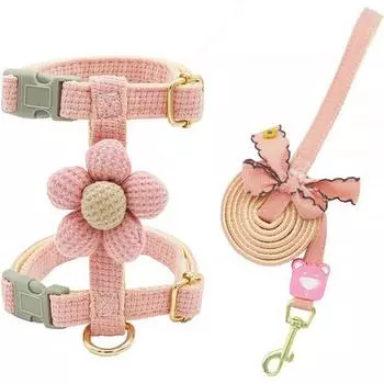 Комплект шлейки для домашних животных Pastel Flower, розовый