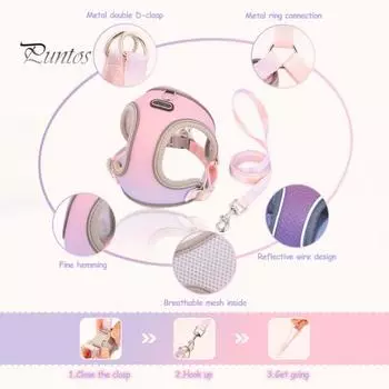 Комплект шлейки и поводка для кошек, мягкий дышащий жилет со светоотражающей полосой, нейлоновая шлейка для кошек, устойчивая к побегам, для прогулок и путешествий S розовый/фиолетовый