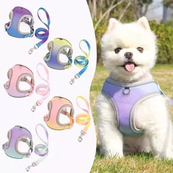 Комплект шлейки и поводка для кошек, мягкий дышащий жилет со светоотражающей полосой, нейлоновый, устойчивый к побегам, для котят S розовый/фиолетовый