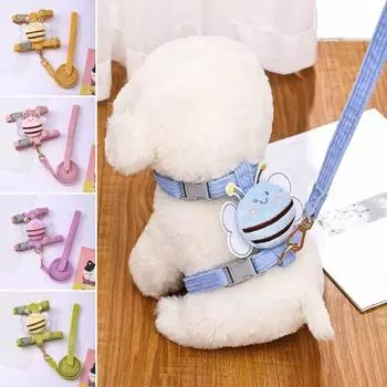 Комплект шлейки и поводка для кошек, регулируемая шлейка для котят с защитой от побега и рисунком S жёлтый