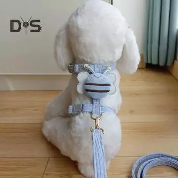 Комплект шлейки и поводка для кошек, регулируемая шлейка для котят с защитой от побега и рисунком пчелы для маленьких и средних кошек и собак на открытом воздухе S розовый