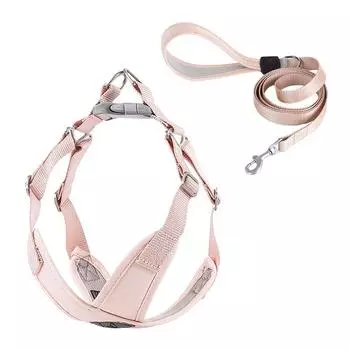 Комплект шлейки и поводка для собак без удушья, сверхмощный дышащий мягкий жилет для домашних животных, регулируемый прочный поводок для собак, противоскользящий тяговый поводок S 36-43cm Chest розовый