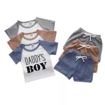 Комплект шорт с короткими рукавами для мальчиков, летние комплекты, спортивный костюм, 2 шт. 80