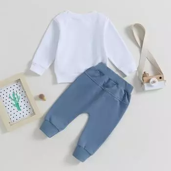 Комплект штанов для маленьких мальчиков, толстовка с круглым вырезом с длинными рукавами и буквенным принтом, спортивные штаны с эластичной резинкой на талии, одежда для младенцев 0-6 Months белый