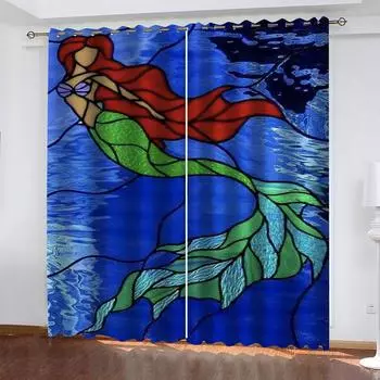 Комплект штор 3D Русалка затемняющие шторы 2 шт., печать роскошный декор для гостиной дома всесезонная спальня гостиная W70xH160cmx2&Grommet Top