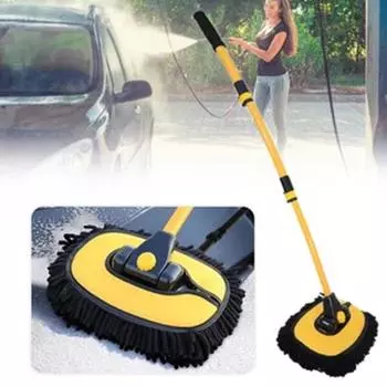 Комплект швабры с щеткой для мытья автомобиля, удлиненная ручка, вращающаяся, не царапает, широкое применение, выдвижная швабра для мытья окон автомобиля жёлтый/чёрный