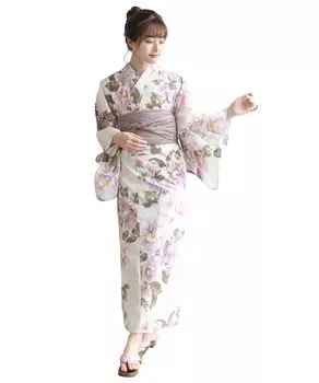 Комплект сменной одежды юката Heiko AB Mellow One Size Fits [KYOETSU] Комплект, плетение, неотбеленный, из двух частей, 4 предмета (Юката, Оби, Нижнее белье, Гета) Женский (10.