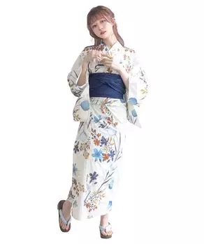 Комплект сменной одежды юката heiko AB one size fit [KYOETSU], комплект, переплетение, неотбеленный, двухкомпонентный, 4 предмета (юката, оби, нижнее белье, гэта) Женский (15.Цветение