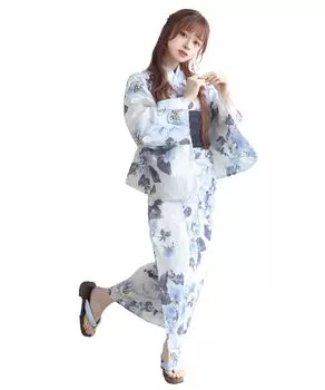 Комплект сменной одежды юката heiko AB one size fit [KYOETSU], комплект, переплетение, неотбеленный, двухкомпонентный, 4 предмета (юката, оби, нижнее белье, гэта) Женский (9.Лед