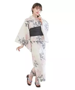 Комплект сменной одежды юката Heiko AB One Size Fits [KYOETSU], комплект, плетение, неотбеленный, двухкомпонентный, 4 предмета (Юката, Оби, Нижнее белье, Гета) Женский (2.Антиквариат