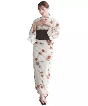 Комплект сменной одежды юката heiko AB, размер подходит карамельный [KYOETSU], комплект, плетение, неотбеленный, двухкомпонентный, 4 предмета (юката, оби, нижнее белье, гэта), Женский (один