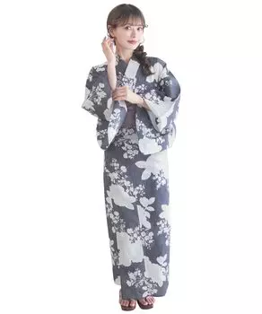 Комплект сменной одежды юката heiko AB размер подходит для камелии [KYOETSU], комплект, переплетение, неотбеленный, двухкомпонентный, 4 предмета (юката, оби, нижнее белье, гэта), Женский (один