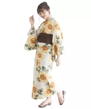 Комплект сменной одежды юката Heiko AB Sunshine и One Size Fits [KYOETSU], комплект, плетение, неотбеленный, двухкомпонентный, 4 предмета (Юката, Оби, Нижнее белье, Гета) Женский