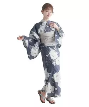 Комплект сменной одежды юката heiko E, темно-синий классический [KYOETSU], плетеный, неотбеленный, 6 предметов (юката, оби, нижнее белье, гэта, пояс) Женский (5. пион)