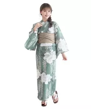Комплект сменной одежды юката heiko F Peony многослойный летний один размер [KYOETSU], плетеный, неотбеленный, 2 предмета (юката, оби), Женский (13. роща, все)