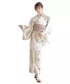 Комплект сменной одежды юката heiko FH Karen chrysanthemum dream один размер [KYOETSU], плетение, неотбеленное, двухкомпонентный, 4 предмета (юката, оби, нижнее белье,