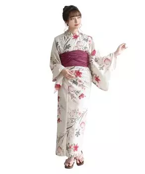 Комплект сменной одежды юката Heiko H Sweet, один размер [KYOETSU], плетение, неотбеленный, 2 предмета (юката, оби), Женский (8. букет, все)