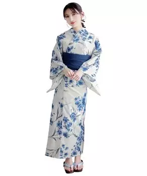 Комплект сменных юката heiko AB, размер подходит для комплекта Orchid of [KYOETSU], плетение, неотбеленное, двухкомпонентный, 4 предмета (юката, оби, нижнее белье, гэта), Женский (один