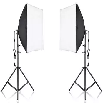 Комплект софтбокса для фотосъемки Andoer Studio с софтбоксом 50x70 см * 2 + металлический штатив 2 м * 2 для Live US Plug чёрный