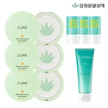 Комплект солнцезащитного крема с алоэ Ким Чон-Мун [3 основных продукта + 3 сменных блока + 3 солнцезащитных палочки + успокаивающий гель] Солнцезащитный кушон: 25 г - Солнцезащитная палочка: 23г - Гель-крем: 100мл