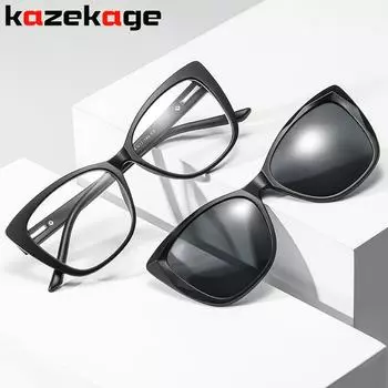 Комплект солнцезащитных очков с магнитной оправой, поляризованные очки-клипсы «кошачий глаз» двойного назначения для коррекции близорукости, персонализированные солнцезащитные очки в стиле ретро