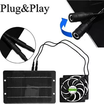 Комплект солнечных панелей 10 Вт, 12 В, контроллер вентилятора для вентиляции автофургона, комплект солнечных пластин для вентиляционного отверстия на крыше для курятника, сарая, домика для домашних животных чёрный