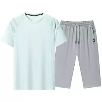 Комплект спортивной одежды для мужчин для бега с короткими рукавами из ледяного шелка, летняя быстросохнущая одежда, одежда для баскетбола и фитнеса, комплекты из двух предметов 8XL