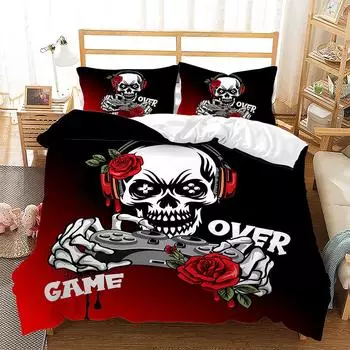 Комплект стеганого одеяла из трех предметов с 3D цифровой печатью «Серия Черепа» 135 * 200 (two-piece set) 90g